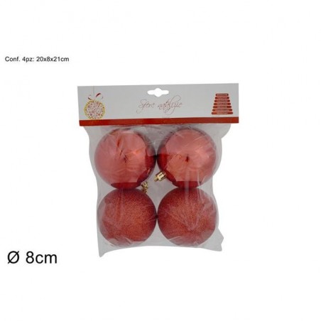 PALLE 8CM SET 4PZ LUCIDE GLITTERATE ROSS EAN 8033113822162 INGROSSO PALLINE DI NATALE E PUNTALI