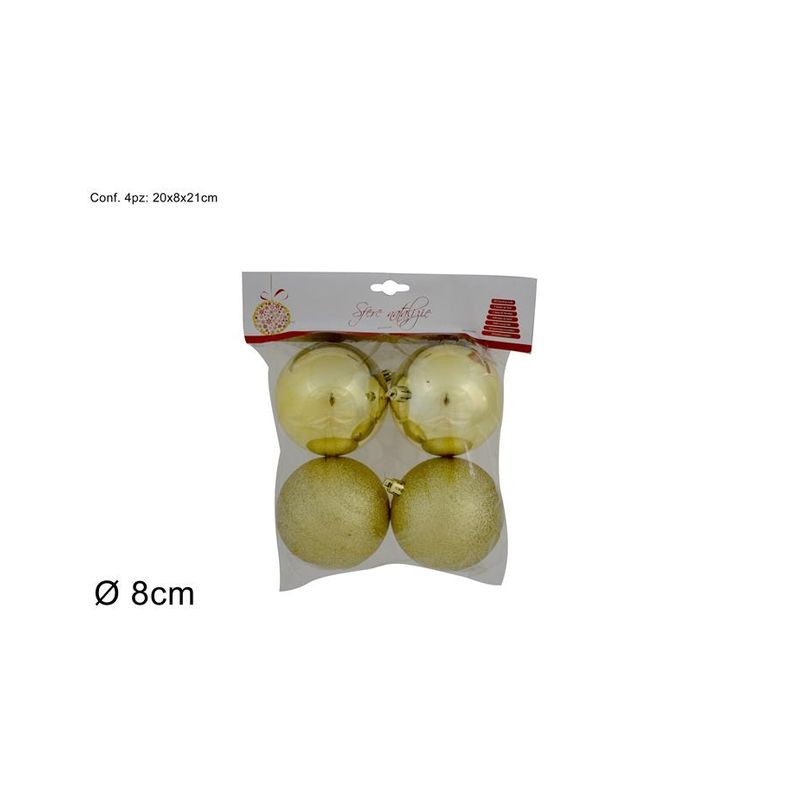 PALLE 8CM SET 4PZ LUCIDE GLITTERATE ORO EAN 8033113822179 INGROSSO PALLINE DI NATALE E PUNTALI