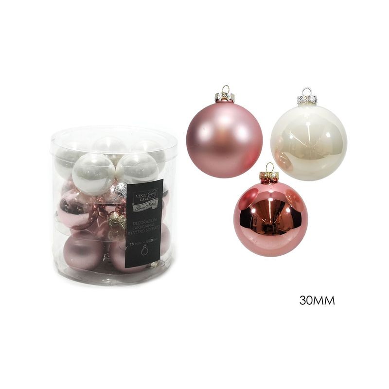 SET 18 PALLE VETRO ROSA 30MM ASS EAN 8015361281717 INGROSSO PALLINE DI NATALE E PUNTALI