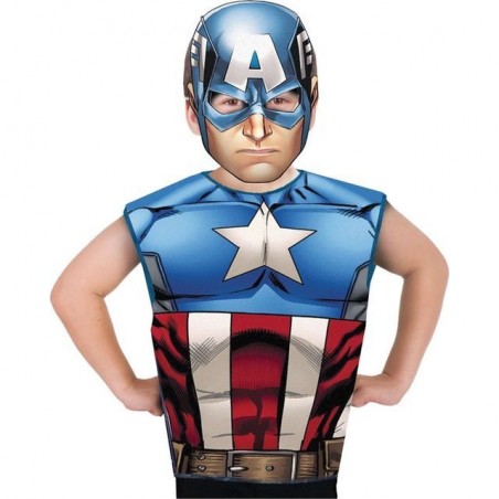 INGROSSO CARNEVALE T-SHIRT + MASCHERA CARTA CAPITAN AMERICA 0883028162130 INGROSSO ARTICOLI CARNEVALE