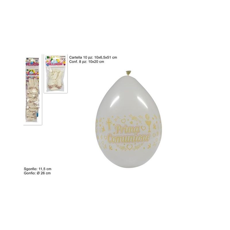 BUSTA PALLONCINI 8PZ PRIMA COMUNIONE EAN 8034048386217 INGROSSO PALLONCINI COMPLEANNO