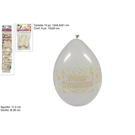 BUSTA PALLONCINI 8PZ PRIMA COMUNIONE EAN 8034048386217 INGROSSO PALLONCINI COMPLEANNO