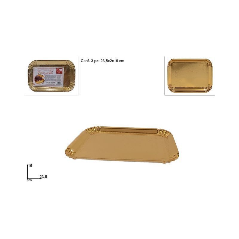 VASSOI ORO 16X23.5CM SET 3PZ EAN 8034048593387 INGROSSO VASSOI E DISCHI