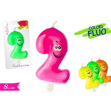 INGROSSO FESTA E PARTY CANDELA FLUO NUMERO 2 8032732184644 INGROSSO ARTICOLI PER FESTE CANDELE COMPLEANNO