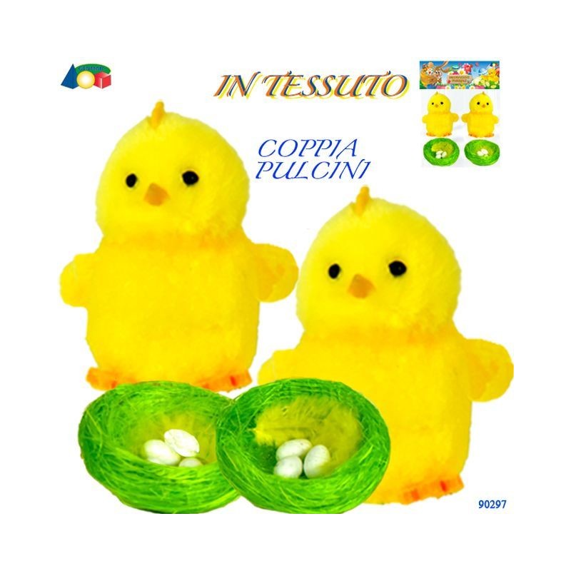 BUSTA 2 PULCINI PONPON+2 NIDI VERDI/OVET EAN 8034094804215 INGROSSO DECORAZIONI PER PASQUA