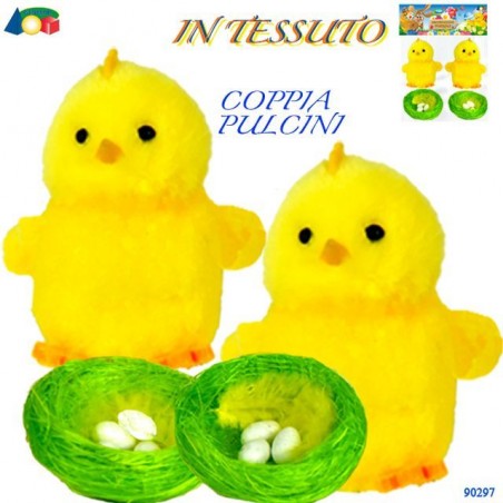 BUSTA 2 PULCINI PONPON+2 NIDI VERDI/OVET EAN 8034094804215 INGROSSO DECORAZIONI PER PASQUA