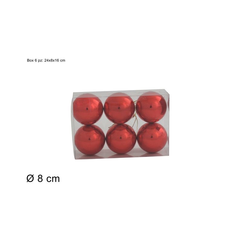 PALLE 8CM 6PZ ROSSO IN BOX PVC EAN 8053482121437 INGROSSO PALLINE DI NATALE E PUNTALI