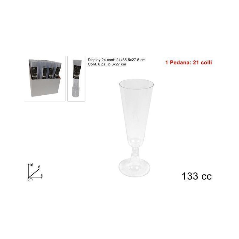 FLUTE PLASTICA 6PZ TRASPARENTE 133ML EAN 8034048407554 INGROSSO BICCHIERI PER PARTY