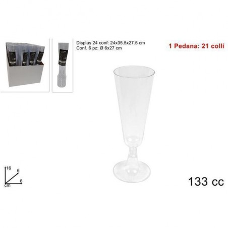 FLUTE PLASTICA 6PZ TRASPARENTE 133ML EAN 8034048407554 INGROSSO BICCHIERI PER PARTY
