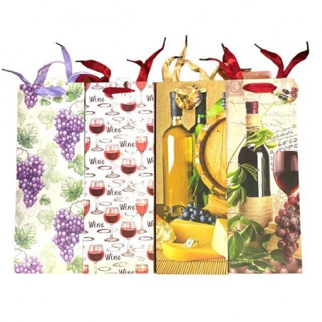 BORSA BOTTIGLIA WINE CM.13X10X36H ASS. EAN 8006752801607 INGROSSO SACCHETTI E SHOPPER REGALO