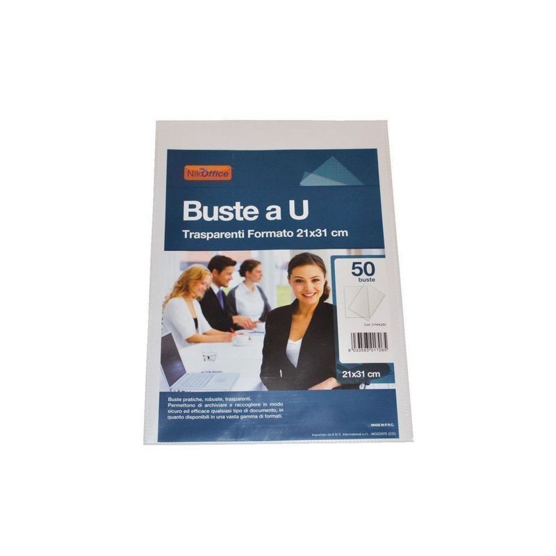 BUSTE A U F.TO CM 21X31 CF.50 PZ EAN 8051818017300 INGROSSO BUSTE TRASPARENTI PER RACCOGLITORI