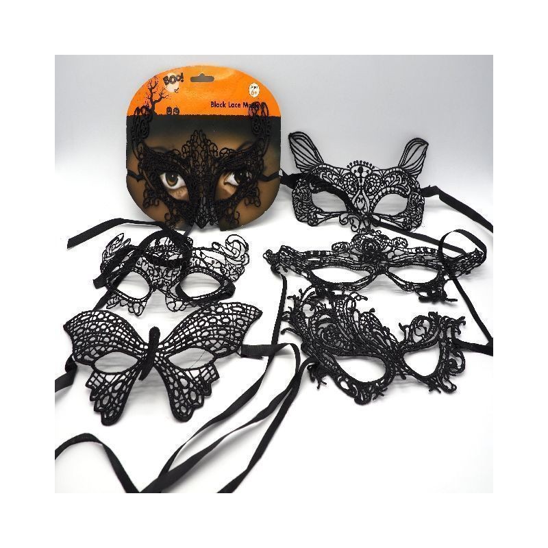 MASCHERINA PIZZO NERA 24X14CM 6ASS EAN 8021029761842 INGROSSO MASCHERE DI HALLOWEEN