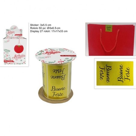 ROTOLO 50 STICKER BUONE FESTE ORO EAN 8053482160061 INGROSSO BUSTE E CARTA REGALO NATALIZIA