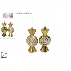 INGROSSO ARTICOLI DI NATALE APPENDINI CARAMELLA 2PZ ORO 8053482188829 ADDOBBI ALBERO NATALE APPENDINI NATALIZI