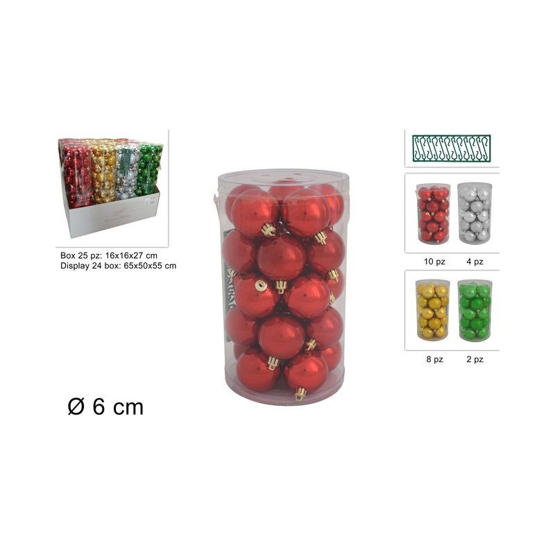 PALLE 6CM 25 PZ ASS IN DISPLAY 4 COLORI EAN 8053482242392 INGROSSO PALLINE DI NATALE E PUNTALI