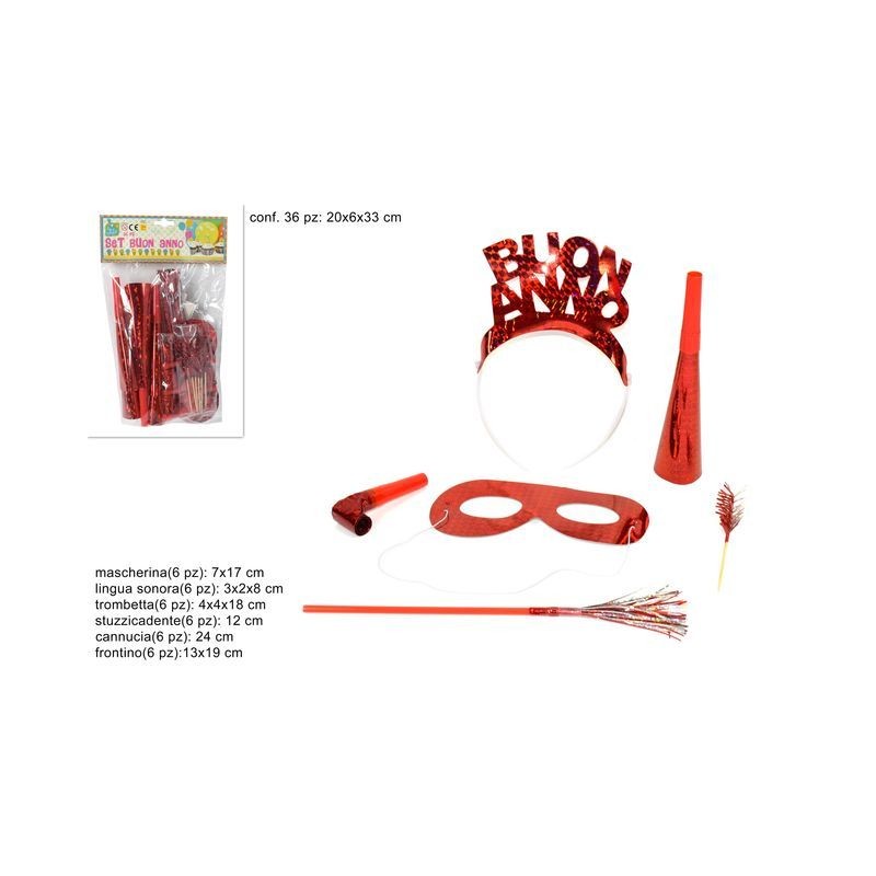 SET BUON ANNO ROSSO 6 ART 36 PZ EAN 8033113272318 INGROSSO ACCESSORI PARTY