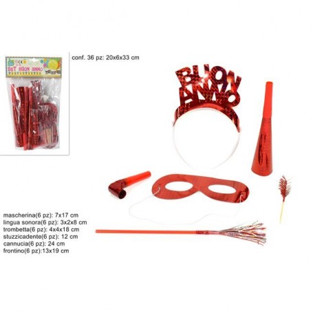INGROSSO FESTA E PARTY SET BUON ANNO ROSSO 6 ART 36 PZ 8033113272318 ARTICOLI PER FESTE ACCESSORI PARTY