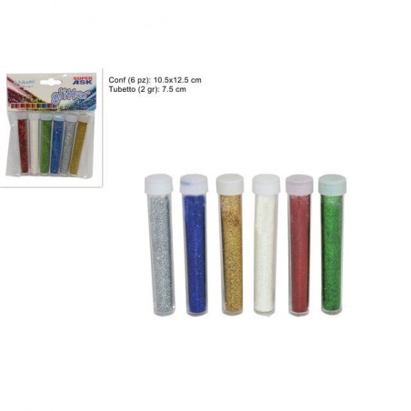 TUBETTI GLITTER 2GR 6PZ 6COLORI 7,5CM EAN 8033113448454 INGROSSO ARTICOLI DECORAZIONI NATALIZIE