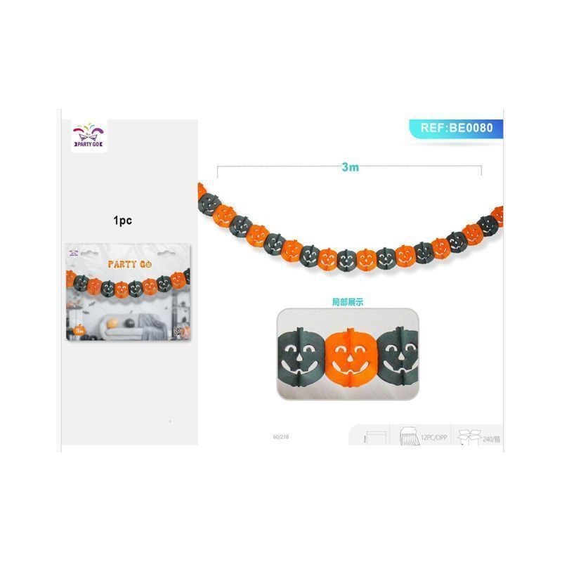 FESTONE HALLOWEEN ZUCCHE MT.3 BE0080 EAN 8058617843802 INGROSSO FESTONI E ADDOBBI HALLOWEEN
