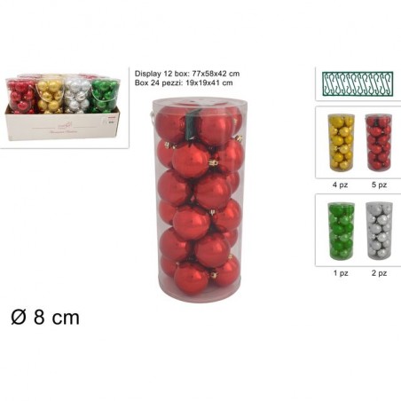 PALLE 8CM 24 PZ ASS IN DISPLAY 4 COLORI EAN 8053482242477 INGROSSO PALLINE DI NATALE E PUNTALI