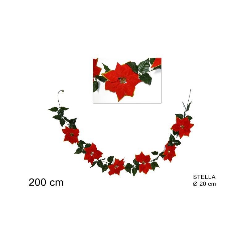 GHIRLANDA STELLA DI NATALE 6 FIORI 2 MT EAN 8033113543586 INGROSSO GHIRLANDE NATALIZIE
