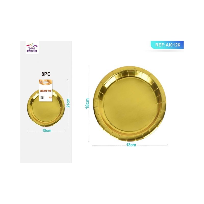 PIATTI CM.18 PZ.8 ORO EAN 8058617517260 INGROSSO PIATTI NATALIZI