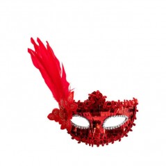 INGROSSO CARNEVALE MASCHERA ROSSA PLASTICA CON PAILLETTES 8004761012830 ARTICOLI DI CARNEVALE MASCHERE DI CARNEVALE