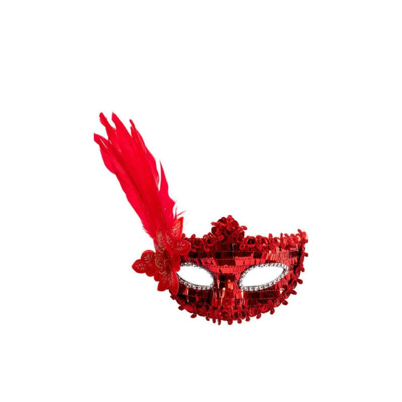 MASCHERA ROSSA PLASTICA CON PAILLETTES EAN 8004761012830 INGROSSO MASCHERE DI CARNEVALE