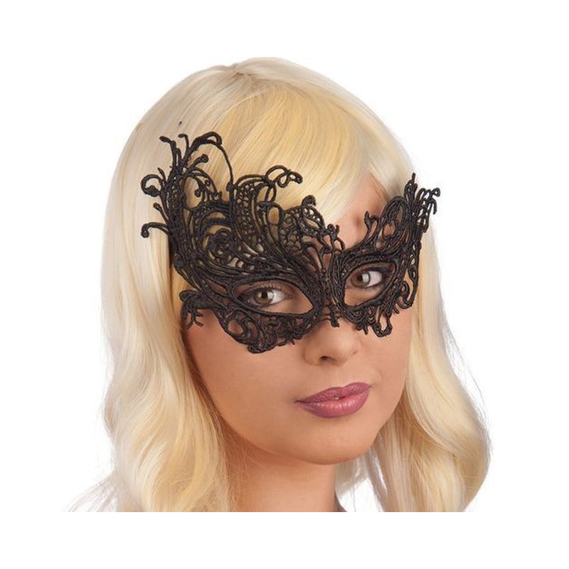 MASCHERA NERA IN TESSUTO MACRAME' IN BUS EAN 8004761016722 INGROSSO MASCHERE DI CARNEVALE