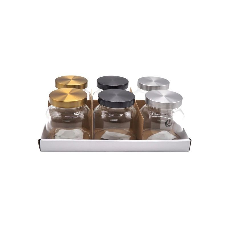 BARATTOLO VETRO C/COPERCHIO NERO/ARGENTO EAN 8021029348975 INGROSSO BARATTOLI E ARBANELLE