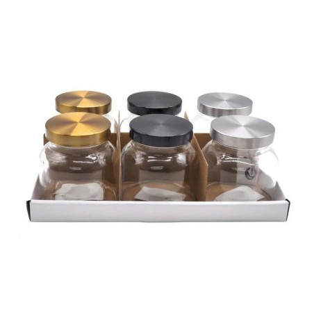 BARATTOLO VETRO C/COPERCHIO NERO/ARGENTO EAN 8021029348975 INGROSSO BARATTOLI E ARBANELLE