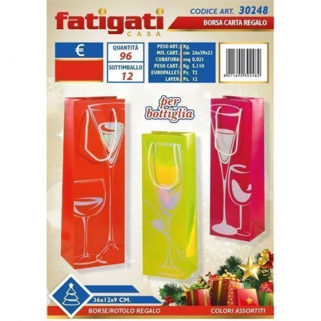 INGROSSO CARTOLERIA BORSA CARTA REGALO BOTTIGLI 36X12X9CM 8011690302482 ARITCOLI PER CONFEZIONI SACCHETTI E SHOPPER REGALO