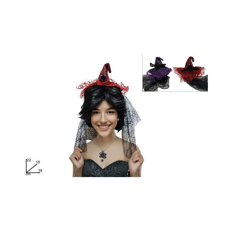 CERCHIETTO CAPPELLO C/RAGNO C/VELO 2 COL EAN 8053482295404 INGROSSO CAPPELLI E CERCHIETTI HALLOWEEN