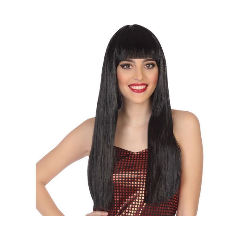 PARRUCCA LISCIA LUNGA 60CM C/FRANGIA NER EAN 8422259801603 INGROSSO PARRUCCHE DI HALLOWEEN