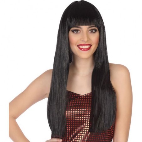 INGROSSO HALLOWEEN PARRUCCA LISCIA LUNGA 60CM C/FRANGIA NER 8422259801603 TRAVESTIMENTI HALLOWEEN PARRUCCHE DI HALLOWEEN