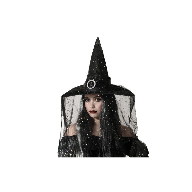 CAPPELLO STREGA CON VELO NERO EAN 8422259826279 INGROSSO CAPPELLI E CERCHIETTI HALLOWEEN