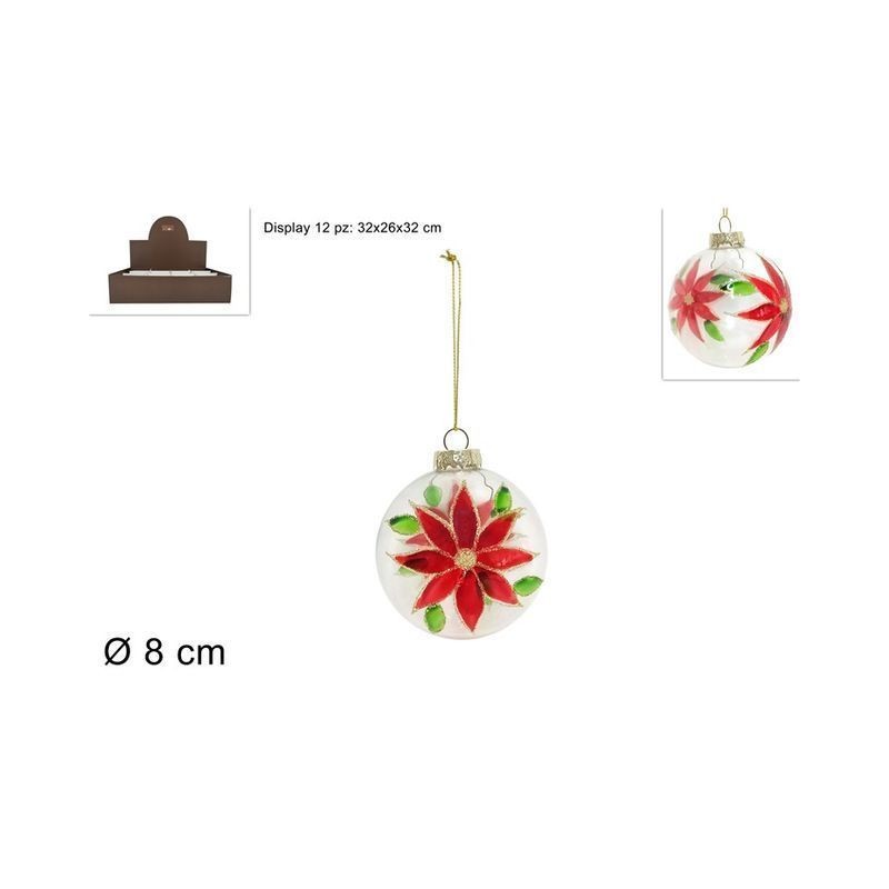 PALLA VETRO TRASPARENTE 8CMC/POINSETTA EAN 8053482257594 INGROSSO PALLINE DI NATALE E PUNTALI