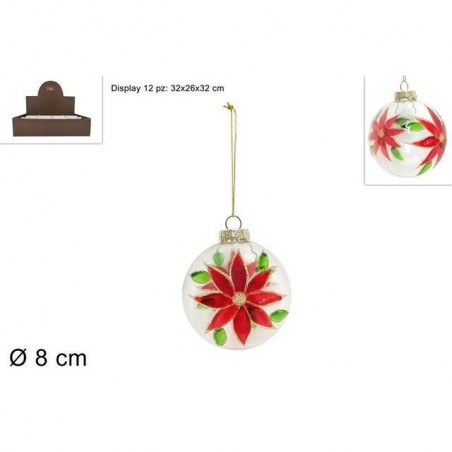 PALLA VETRO TRASPARENTE 8CMC/POINSETTA EAN 8053482257594 INGROSSO PALLINE DI NATALE E PUNTALI