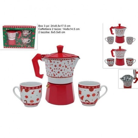 INGROSSO ARTICOLI DI NATALE CAFFETTIERA 2 TZ + 2 TAZZINE DEC NATALE 8053482265711 IDEE REGALO TAZZE NATALIZIE