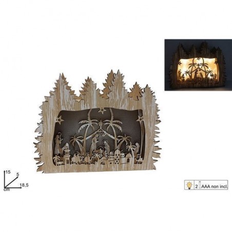 SCENARIO NATIVITA LEGNO 15 CM C/LUCE BAT EAN 8053482301426 INGROSSO OGGETTISTICA NATALIZIA