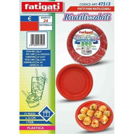 INGROSSO ARTICOLI DI NATALE PIATTI PIANI ROSSI DIAM. 22CM PZ.15 8011690475131 IDEE REGALO PIATTI NATALIZI