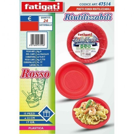 INGROSSO ARTICOLI DI NATALE PIATTI FONDI ROSSI DIAM. 22CM PZ.15 8011690475148 IDEE REGALO PIATTI NATALIZI