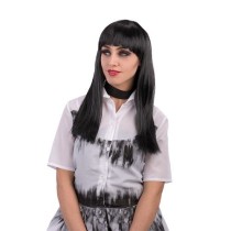 INGROSSO PARRUCCA LUNGA LISCIA NERA C/FRANGIA IN
