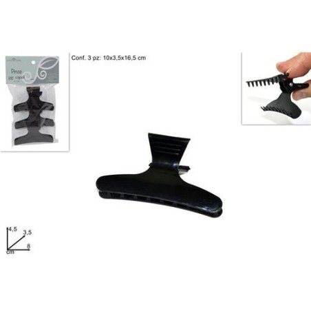 INGROSSO PINZA PER CAPELLI SET 3PZ NERA 8CM
