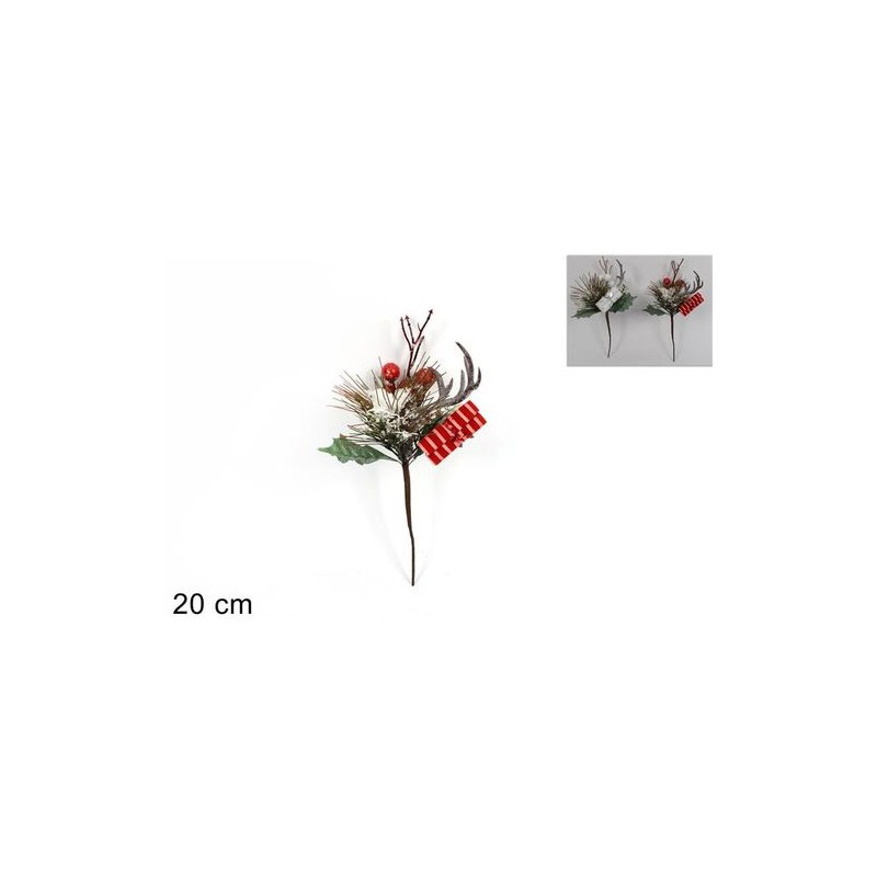 RAMETTO C/ PERGAMENA E CORNA 20CM 2 COL. ART. BMW-847775 EAN 8033113856174 INGROSSO FIORI FINTI NATALIZI