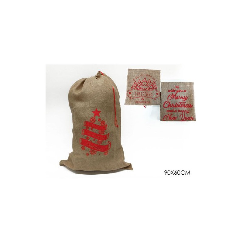 SACCO NATALIZIO IUTA 90X60CM 3ASS EAN 8015361285043 INGROSSO COSTUME BABBO NATALE ADULTI