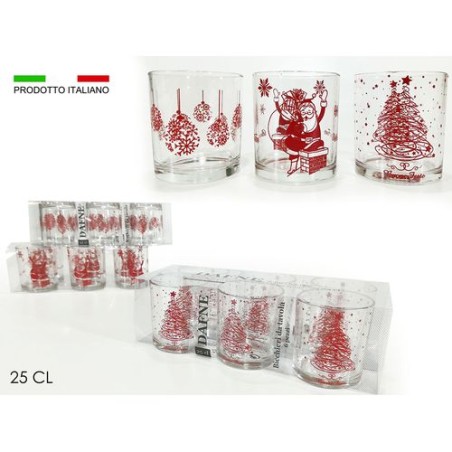 INGROSSO SET 6 BICCHIERI NATALIZI ROSSO 25CL 3ASS