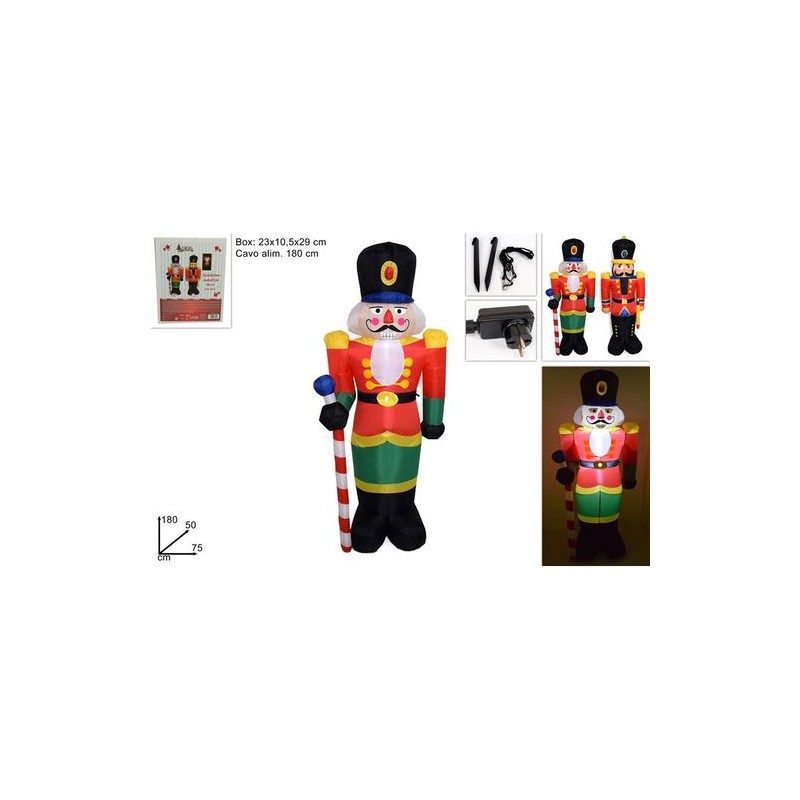 SOLDATO SCHIACCIANOCI GONFIABILE C/LUCI 2ASS CH15048-180/CH18050-180 EAN 8033113870002 INGROSSO OGGETTISTICA NATALIZIA