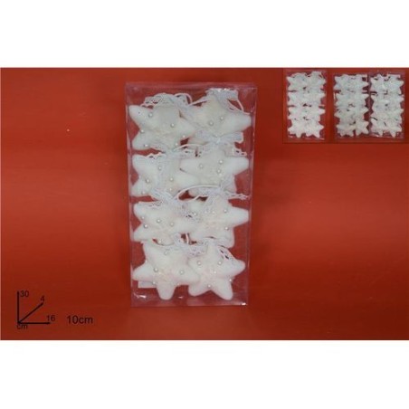 INGROSSO STELLE 10CM 8PZ C/FILO PERLE 3ASS.BIANCO SDF191310W