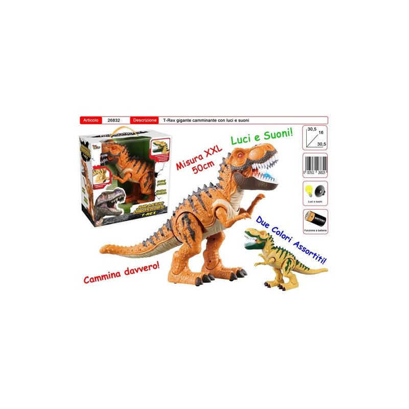 T-REX GIGANTE CAMMINANTE LUCI/SUONI 30.5X16X30.5CM 2 COLORI ASSORTITI EAN 8007632268329 INGROSSO GIOCATTOLI IN SCATOLA